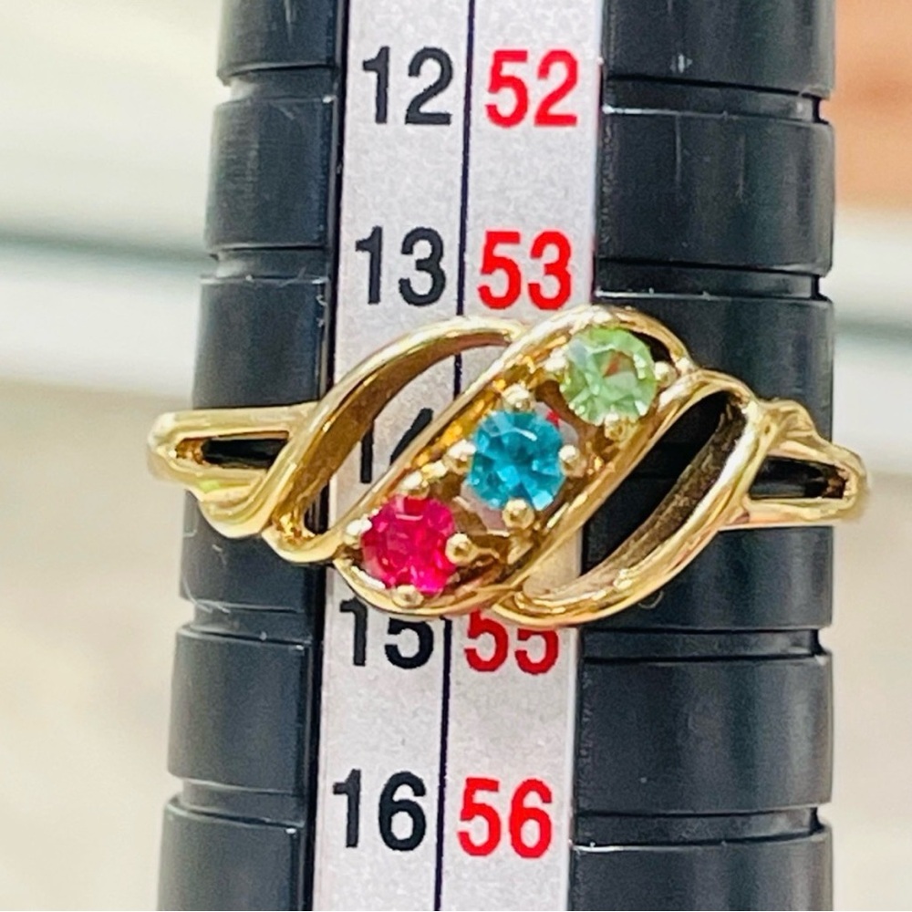 Vintage Gold Plated Multi-Stone Birthstone Ring Size 7 Retro Swirl Design bypass